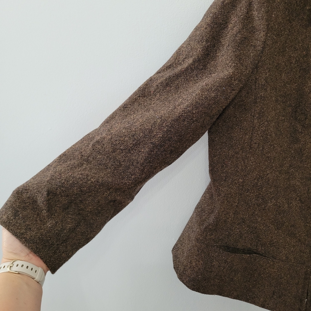 Sandro Women's Brown Tweed Wool Blazer Jacket Size 16 Minimal Classic Vintage - Picture 5 of 14